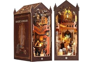 TAIMIMY DIY Book Nook Kit per la casa delle bambole in miniatura in legno, casa da costruire con mobili e luce LED, fai da te in miniatura casa, regalo per adulti(biblioteca)