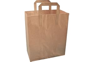 Thepaperbagstore 50 LARGE BROWN KRAFT PAPER (TM) SOS FOOD CARRIER BAGS WITH HANDLES PARTY TAKEAWAY 10x12x5