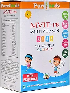 PureFoods Multi Vitamin Sugar Free Gummies for Kids with Prebiotics, 60 Gummies