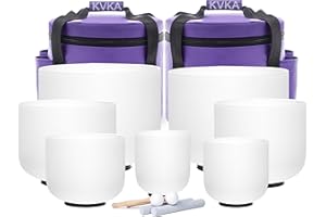 KVKA Lot de 7 bols chantants en cristal de quartz givré 440 Hz pour yoga, méditation, cadeaux de méditation, avec sac de transport et maillet