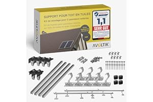 AVOLTIK Support solaire pour toit en tuiles | Kit de montage pour 2 panneaux I Lot de crochets de toit en acier inoxydable 3 fois fixés. Pinces de rail de montage en aluminium