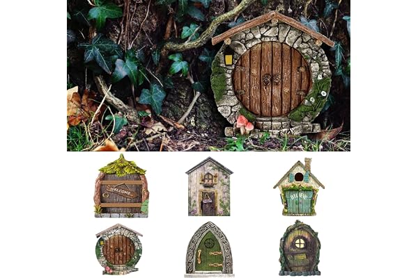 Suitedget 6 Pièces Dimensionnel Porte Elfe Miniature De Jardin De Fée Porte Deco Miniature De Maison De Fée, Porte De Maison Miniature pour Enfants, Accessoires De Décoration Extérieure De Jardin