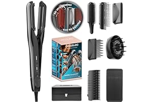 Cecotec Plancha de Pelo con Aire con 6 Accesorios AirLisse 6i1n Elite.112000RPM, Flujo de Aire 13m/s, Función Plasma, Motor Brushless, Cepillo Convencional Incluido, Estuche de Cuero