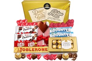 CIA&CO Cadeau d'un cœur en chocolat rempli de nuages, de chocolats Lindt, de bonbons Ferrero Rocher et Kinder · Avec carte et message personnalisé