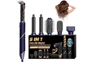 UMIGA Airstyler 5 in 1 Spazzola Asciugacapelli Multifunzione Modellatori ad Aria Calda per Capelli Phon Capelli Arricciacapelli Spazzola per Capelli Ricci Lisci Bagnati Cofanetto Hairstyler, Blu/Argentato