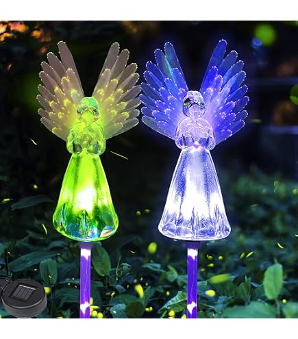 Fohil 2 Luci Solari Da Giardino A Forma Di Angelo: 8 Modalità LED, Impermeabile, Per Cimitero E Decorazioni Esterne