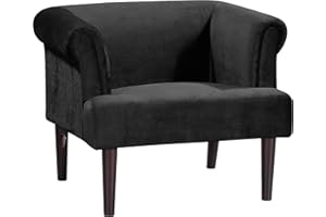 Atlantic Home Collection Charlie Sessel, Armlehnenstuhl mit Massivholzfüßen, Samt, Schwarz, 74 x 86x 70