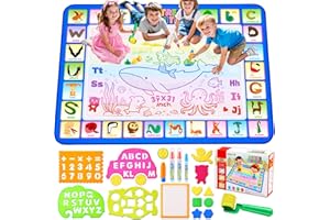 CGBOOM Wasser Doodle Matte, Malmatte 100 * 78cm XL Aqua Drawing Painting Matte, Malmatte Mit Wasserstift Werkzeuge Stempe Zubehör für Toddler 1,2,3,4,5,6 Jahre