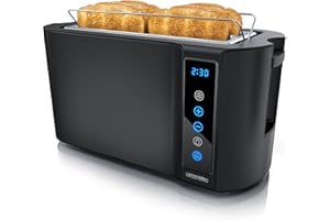 ‎ARENDO Arendo - Edelstahl Toaster Langschlitz 4 Scheiben - Touchscreen – Doppelwandgehäuse – 1500 W – Integrierter Brötchenaufsatz – 7 Bräunungsgrade – Brotzentrierung – Restzeitanzeige – Memoryfunktion