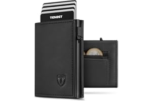 TENBST Geldbörse Herren mit RFID Schutz, Slim Wallet mit Münzfach, 10 Karten Portmonee Geldbeutel Herren, Magnetischer Wallets for Men, Kreditkartenetui Klein with Gift Box - Schwarz