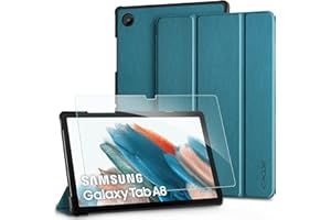CACOE Funda Compatible con Samsung Galaxy Tab A8 10.5 Pulgadas 2021/2022 Tableta SM-X200/SM-X205 con Cristal Blindado, Ultra Slim PU Protectora Carcasa con Función de Soporte, Azul eléctrico