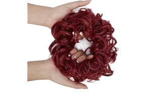 OMGREAT 1Pack Messy Hair Bun Hair Scrunchies Extension Curly Wavy Fake Hair Buns Messy Synthetic Chignon for Women Updo Hairpiece Dark Red