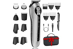 Tierney Haarschneidemaschine Profi, 6-in-1 Barber Set, Haarscherer Bartschneider Herren, IPX6 Wasserdicht Barttrimmer Herren, LED Anzeige Haarschneider, 9 Führungskämme Aufsätze und Koffer