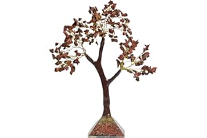 KACHVI | Árboles de Piedras curativas de Cristal | Piedra Natural | Bonsái, árbol del Dinero para la Buena Suerte, la Riqueza y la Prosperidad (300 Cuentas) (Jaspe Rojo con Oro)