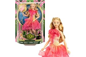 Mattel Universal Wicked Glinda Lalka modowa do ustawiania w różnych pozach z blond włosami i zdejmowaną kreacją oraz akcesoria, HXT63