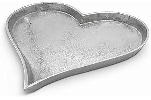 ‎FEINKNICK FeinKnick Herz Dekoteller - Schönes Silber Deko Tablett 24cm aus Metall - Dekoschale in Herzform als Kerzenteller - Dekotablett silbern als Geschenk & Schale - Luxus Deko Teller Serviertablett