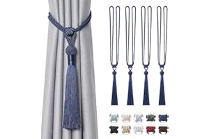 Pretty Jolly Confezione da 4 fermatende lunghi con nappa, fatti a mano, in corda intrecciata, stile europeo, decorativi, per casa e ufficio (blu scuro)