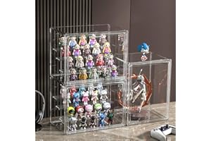 AAABOX Figuras Vitrina,Funko Pop Vitrina,36x23x27cm Caja de Exhibición Acrílico Transparente Apilable con 3 Estantes para Coleccioncon Muñecas Estatuas, 362327S-1