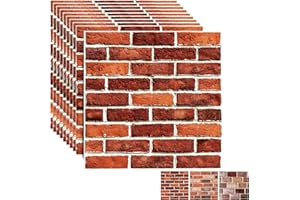 BIONSUIKIM 3D Wall Panels Self Adhesive for Interior Wall Decor,10 Pack 3D Brick Effect Wall Panels,PVC Wallpaper Covering Stone Wall Panels for Home Kitchen,Living Room,Office 30x30cm (Dark Red)