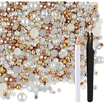 BEEFLYING 60g Mix Halbperlen & Strasssteine Mit Flacher Rückseite – 3mm-10mm, Für DIY, Schmuck & Dekoration
