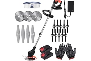 DJROLL Cordless Grass Trimmer with Charger and 2 Battery, 21V Electric Garden Strimmer with 17 Blades, Adjustable Telescopic Lawn Edger for Clearing Shrub Weeds Flower