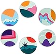 Element Boho geometric drink coasters - set of 6 3.5 inch (90 mm) ceramic designer home decor coasters with non-slip cork base, unique pattern design, tea & coffee cup mat