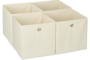 Relaxdays Aufbewahrungsbox 4er Set, Faltbare Regalboxen, HBT: 30 x 30 x 30 cm, Grifflöcher, Faltboxen für Regale, beige