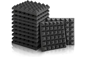 KUCHOOW Aislante Acustico Pirámide, Espuma Acustica, 12 Piezas Paneles Acusticos de Insonorizacion Acustica Pared para Podcasting, Estudios de Grabación, Oficinas (Negro) (30 x 30 x 5 cm)