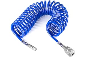 Poppstar Tuyau Spiralé Air Comprimé 10m en PU (5mm x 8mm Diamètre) avec Protection contre Coudes et Raccord Rapide DN 7,2
