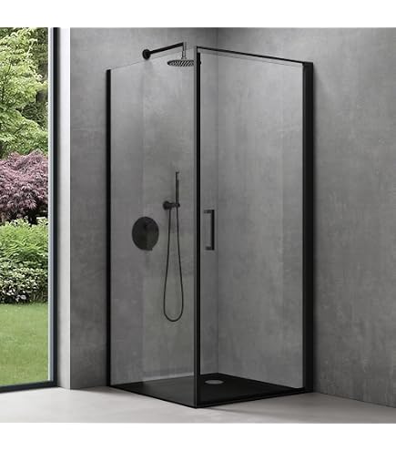 BERNSTEIN Eckduschkabine NT416 – 100x90 Cm, ESG-Sicherheitsglas 8 Mm, Nano-Beschichtung, Schwarze Profile, Hebe-Senk-Mechanismus