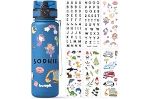 bumpli® Trinkflasche Kinder - 500ml - GRATIS Namensticker- Trinkflasche Kohlensäure geeignet, auslaufsicher - BPA-frei mit Fruchteinsatz - Ideal für Schule, Kindergarten, Sport (Blau)