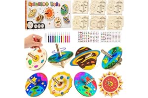 JoyJoyful Regalo per bambini 5 6 7 8 9 10 Anni Garcon, 12 PZ Attività manuale per bambini, Trottola in legno Kit per il tempo libero creativo Trottola da costruzione e sistema solare Planete Pittura