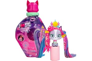 VIP PETS Cats Mistery, Muñeca Gatita Coleccionable que Brilla en la Oscuridad con Pelo Largo a Peinar y 15 Accesorios - Juguete Regalo para Niñas y Niños +3 Años
