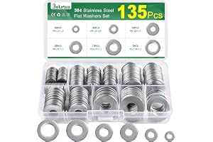 135 stycken brickor, set rostfritt stål, Bolatus brickor, sortiment 6 storlekar, karossbrickor M4 M5 M6 M8 M10 M12, platta br