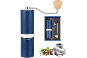 Vzaahu Macinacaffè Manuale,Ruvidità Esterna Regolabile a 6 Livelli,Nucleo Conico in Acciaio Inossidabile CNC,Design con Diamanti Blu,Corpo in Lega di Alluminio,Fascia in Faggio