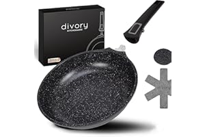 ‎DIVORY DIVORY mittlere Pfanne 24cm I Abnehmbarer Griff, Induktion, beschichtet, Aluminium – Bratpfanne mittel + Pfannenschoner - Induktionspfanne
