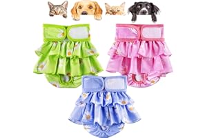 Rawhui Lot de 3 Couche pour Chien Lavable, Couches Réutilisable Chien Incontinent Culotte pour Chien Femelle en Chaleur, Convient Aux Petits, Moyens et Grands Chiens