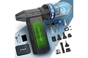 PORTENTUM 4 en 1 Soplador de aire potente 180 km/h – Power bank 8000 mAh carga rápida USB-C – Aspirador coche potente 25 kPa – Linterna LED doble – Pistola aire comprimido hasta 115 min – Set de 25