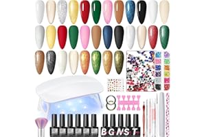 COSCELIA 33PCS Kit Semipermanente Unghie,15PCS Kit Smalto Semipermanente con Lampada Nero Bianco Rosso Marrone Nude Rosa con Base e Top Coat Decorazione Strumenti per Nail Art