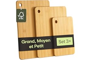 Praknu Planche à Découper en Bois - 3 Pièces de Planche Polyvalentes et Robustes en Bambou FSC® pour Légumes, Viande & Pain - Différentes Tailles
