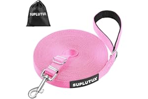 SUPLUTUX Longe pour Chien 30m, Laisse - La Longueur Peut être Ajustée Arbitrairement, Longe avec Poignée Rembourrée et Rac de Rangement, Laisse de Dressage pour Chien de Petite à Grande Taille