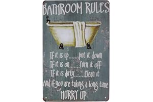 Hioni Bathroom Rules, Pancarte en Métal Panneau Poster Plaque Métallique Slogan Art Décor Vintage Pr Maison Salle De Bain
