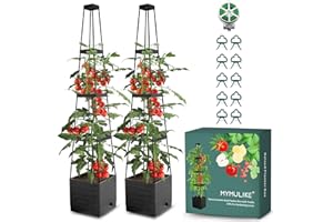 ‎MYMULIKE MYMULIKE Rankhilfe Obelisk mit Blumenkasten, 2 Stück Tomaten Rankhilfe mit Pflanzkasten, Selbstbewässerung Pflanzkübel Pflanzenstütze, Tomatenturm mit Wasserspeicher, 150CM(Grey, 2pcs)