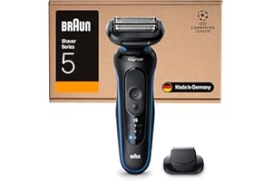 Braun Rasoir Electrique Homme Series 5 52-B1200SI Bleu, Etanche, Lames Flexibles Pour Raser Doucement Visage et Barbe, 2 Modes De Rasage, Coffret Avec Accessoire Tondeuse De Précision, En Carton