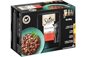 Sheba Katzennassfutter Selection in Sauce, 48 Portionsbeutel, 12x85g (4er Pack) – Katzenfutter nass, Herzhafte Komposition in Sauce für ausgewachsene Katzen