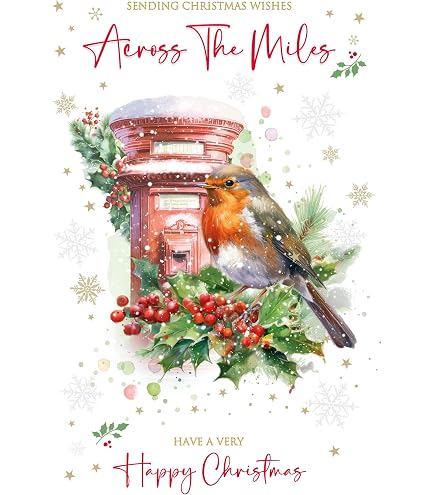 Handgemachte Weihnachtskarte „Across The Miles“ – Mit Glitzer & Strass, 16x16 Cm, Inkl. Umschlag