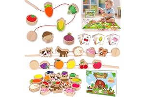 TMGOT Montessori Spielzeug ab 2 1 3 Jahre: Geschenk Mädchen 1-3 Jahre Junge Fädelspiel Bauernhof Motorikspielzeug für Kinderspielzeug ab 2-3 Jahr Mädchen Holzspielzeug Lernkarten für Kleinkinder ab 2 Jahren