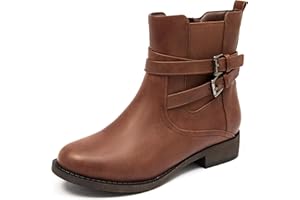Ataiwee Women's Ankle Boots - Cover with Buckle Strap, Round Toe, Classic Side Zip, Comfortable Platform, Low Chunky Heel Comfort Slip On Fashion (Black/Dark Brown/Grey) Boots.