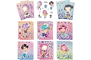 KEULABLEN Make a Face Kpop Stickers, 16 Sheets Dress Me Up Korean Pop Music Stickers for Girls Kids, Make Your Own Mix and Match Sticker Sheets Art Craft Kit Toys Decals