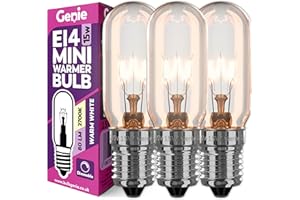 GENIE 15W E14 Small Incandescent Glass Light Bulb 230V (Pack of 3) for UK Scentsy Mini Wax Warmers | 2700K Warm White | Dimmable | Pygmy/Small Edison Screw (SES) Base (15, Watts)